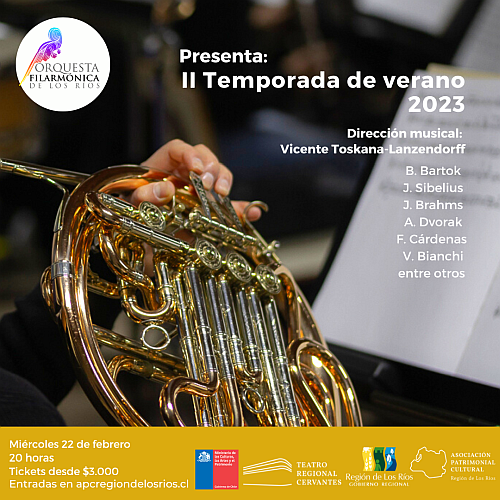 La Orquesta Filarmónica de Los Ríos presenta: II Temporada de verano 2023 en el Teatro Regional Cervantes de Valdivia