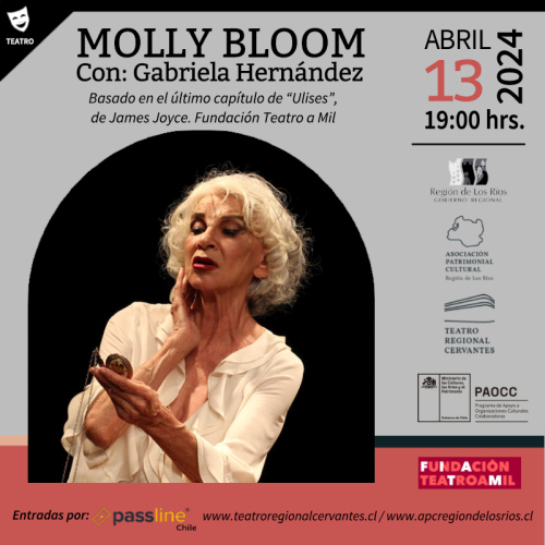 Gabriela Hernández presenta Molly Bloom en el Teatro Regional Cervantes de Valdivia